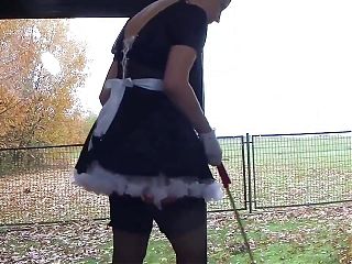 This French maid in her classic black and white sexy uniform is cleaning your room